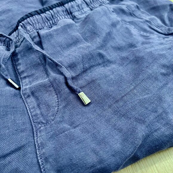 Z Zegna 100% Linen Relaxed Deep Blue Drawstring Trousers Pants - Picture 6 of 7